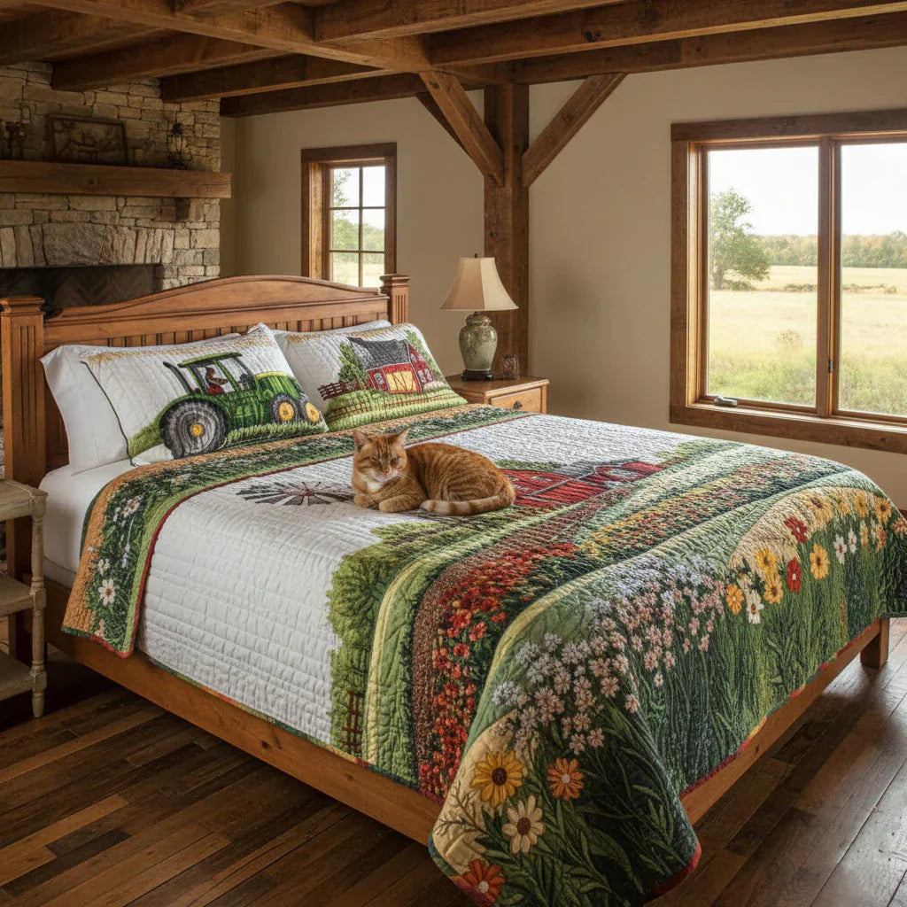 Juego de cama acolchado de 3 piezas - Granja Feliz