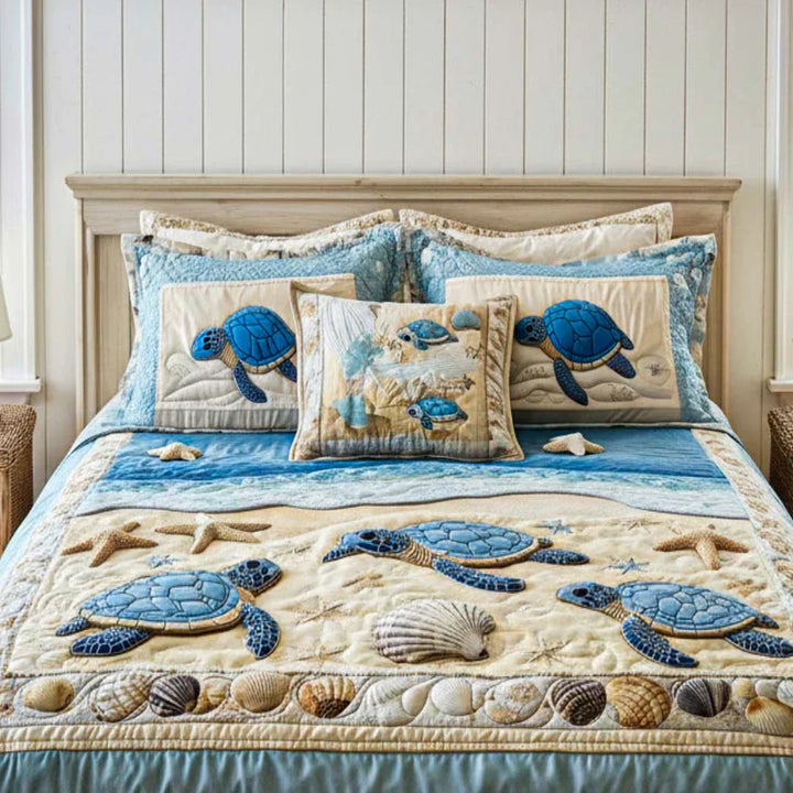 Juego de cama acolchado de 3 piezas - Olas del Océano